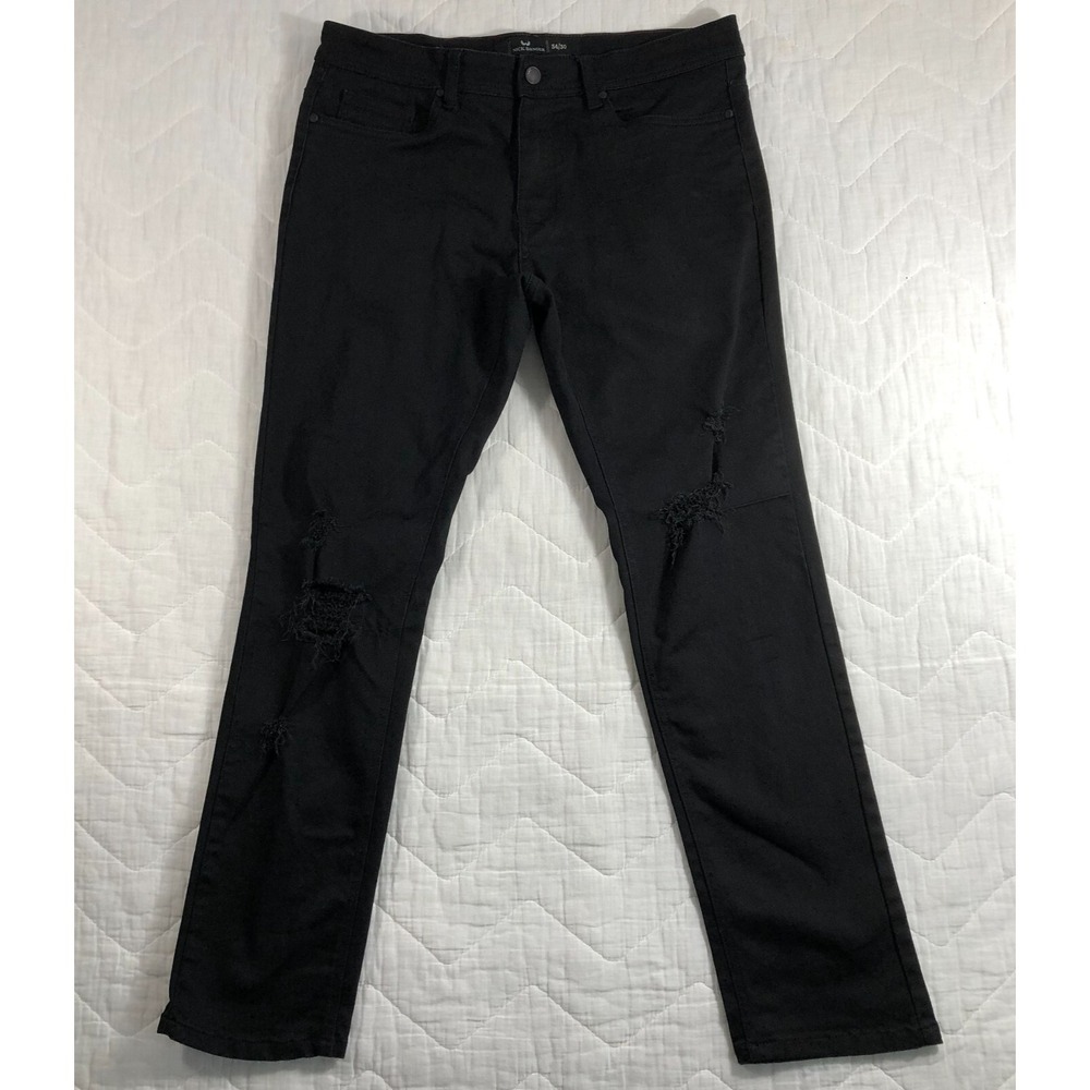 Nick Danger Jeans Men's 34x30 Black Denim Straight Distressed Mid Rise (34x28.5)